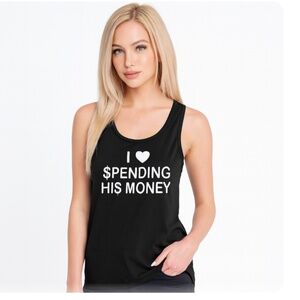 GILDAN I Love Spending His Money Tank Top Size Small Black White